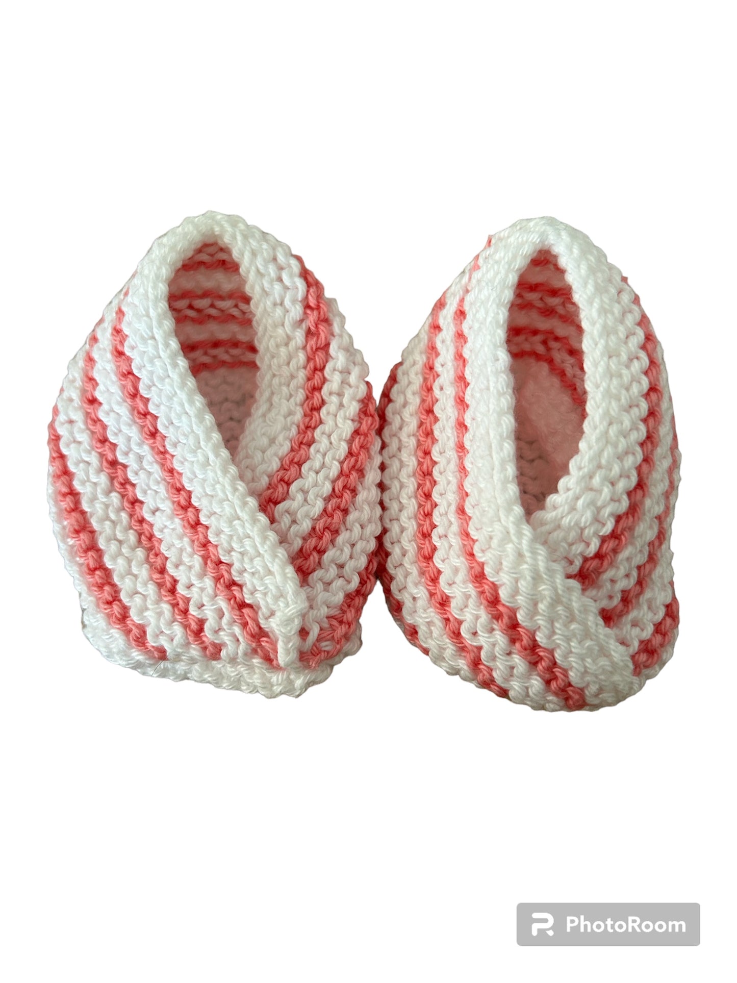 Chaussons blanc à rayures roses - Naissance Les P'tits Baby