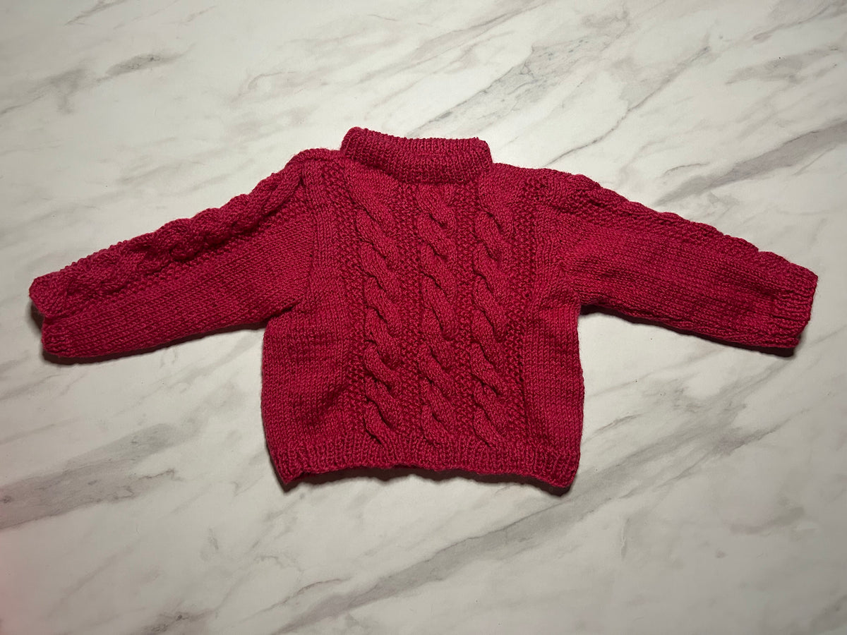 Pull bébé à torsades rouge framboise – 18 mois
