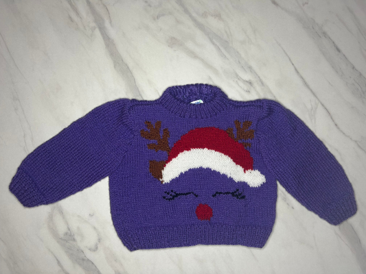 Pull de Noël Renne violet - 12 mois