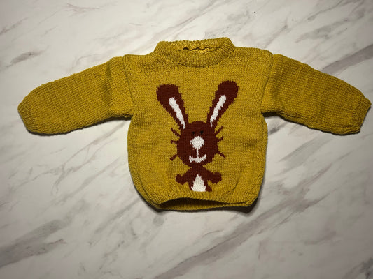 Pull jaune moutarde motif lapin - 2 ans